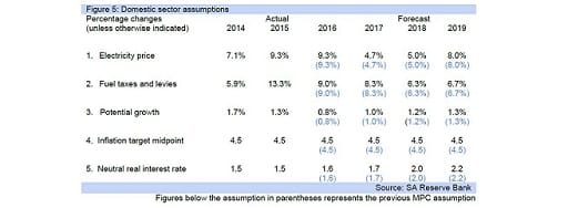 Figure 5: Domestic sector assumptions