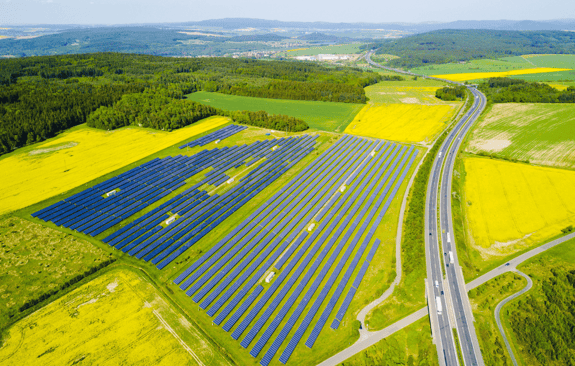 Solar farm by a highway