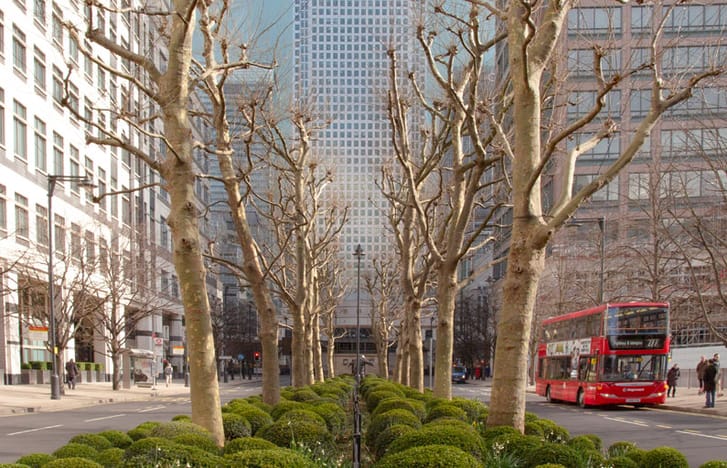 View down the middle of a London city street