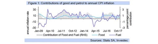 Figure 1: Contributions of good and petrol to annual CPI inflation