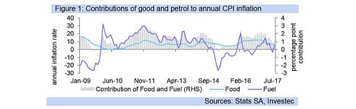 Figure 1: Contributions of good and petrol to annual CPI inflation