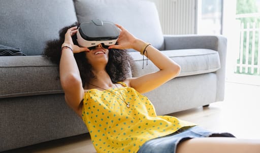 Female looking through virtual reality headset