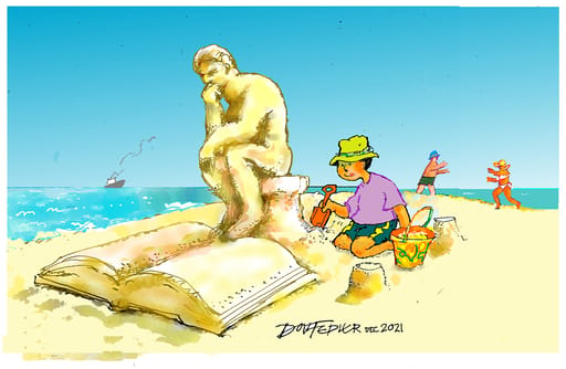 book carved out of sand on the beach cartoon