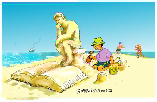 book carved out of sand on the beach cartoon