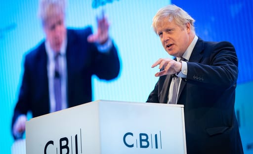 Boris Johnson presenting to the CBI during the election campaign
