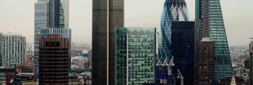 close up of buildings in the financial district of London