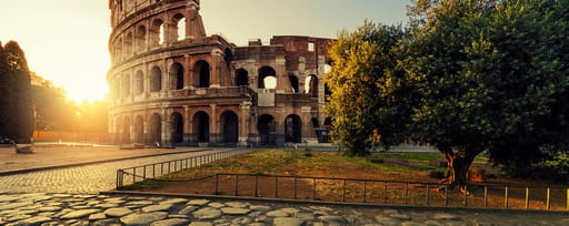 Empty streets around the Colosseum in the centre of the city of Rome, Italy