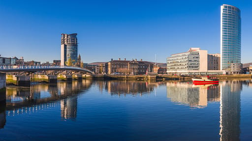 The city of Belfast, viewed across the harbour