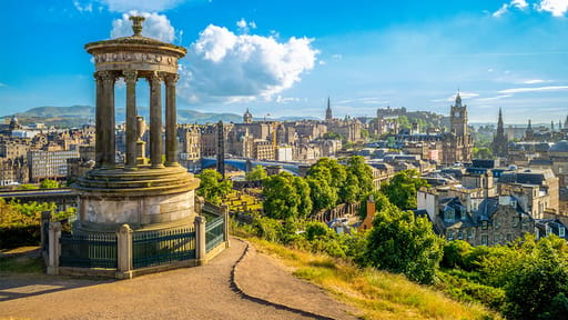 Looking across Edinburgh from Calton Hill and the National Monument
