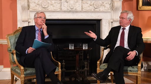 David Davis, UK's Brexit minister, hosts chief Brexit negotiator Michel Barnier at Downing Street