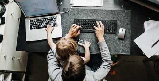 Father and son working from home