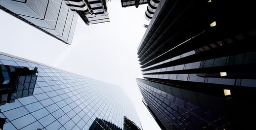 View of the sky through city skyscrapers