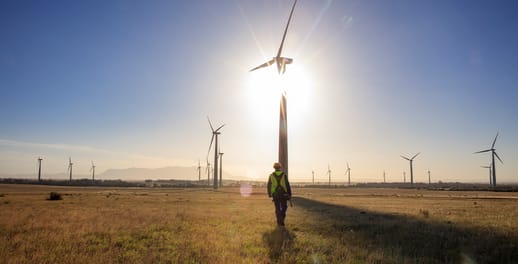 Engineer walking on a wind farm
