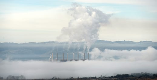 Power plant and smoke blowing in to the sky