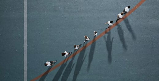 pupils at a school walking along a line