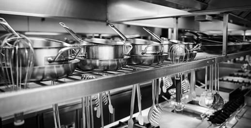 kitchen with pots and pans