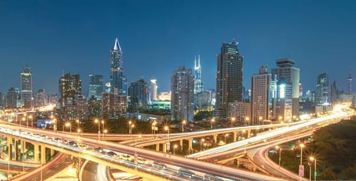 A skyline view of skyscrapers and highways in the Central African Republic