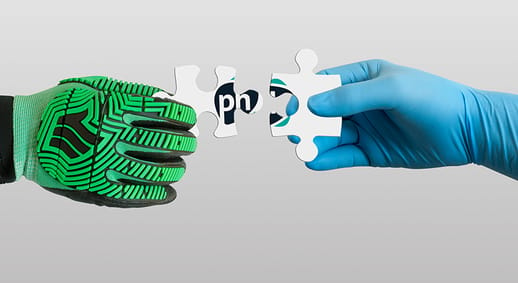 Image of two hands putting together the Polyco Heathline logo