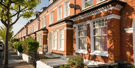 A row of red brick terrace houses
