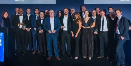 All the winners of the 2023 Economic Innovator of the Year awards stand on stage together at the Awards' Gala Dinner