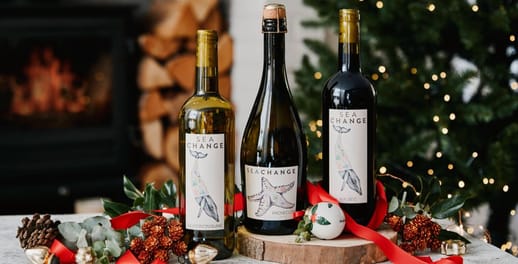 Sea Change wine bottles and christmas decorations