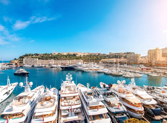 Luxury yachts in a bay