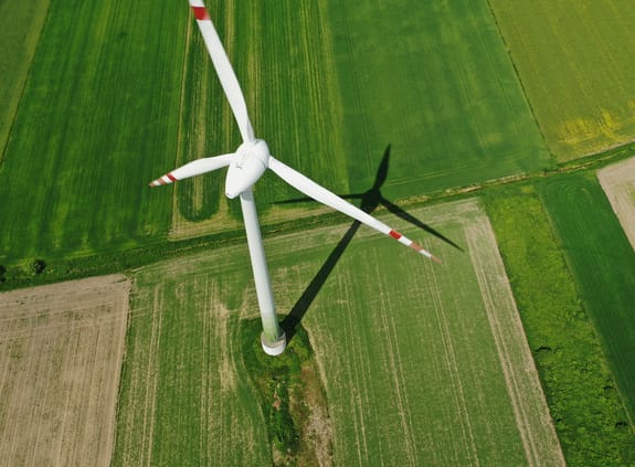 Aerial shot of a wind turbine