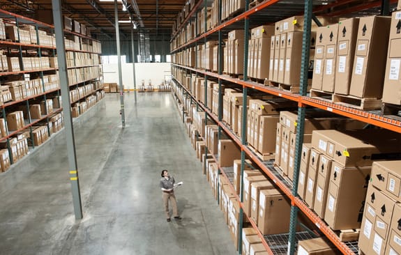 man checking stock in warehouse