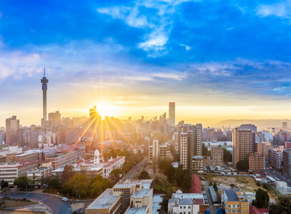 Johannesburg city skyline at sunrise