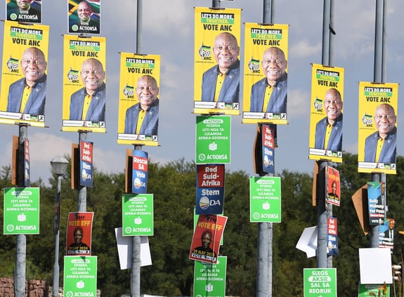 South Africa election posters on street poles