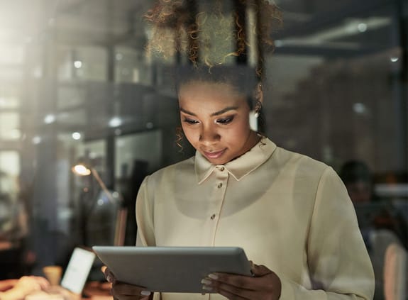 Business professional working on her tablet