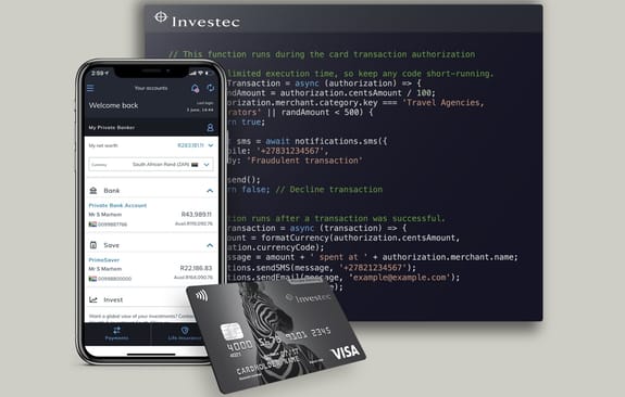Smartphone, credit card and coding window