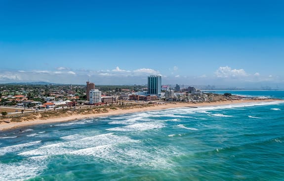 Scenic View Of Sea Against Blue Sky in Port Elizabeth, Eastern Cape, South Africa 