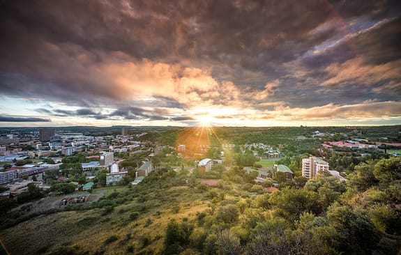 Bloemfontein view from Naval Hill at Sunset West Direction