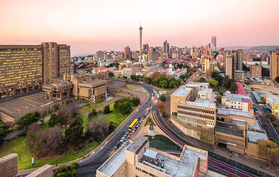 Sunset View Of Johannesburg Skyline, Hillbrow Tower, City Council of Johannesburg Building, Gauteng Province, South Africa