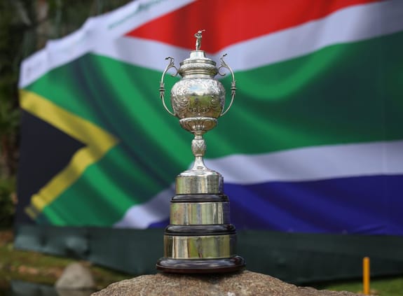 SA Open trophy in front of the SA flag
