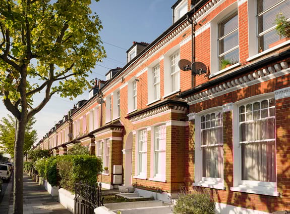 Row of terraced houses in the UK