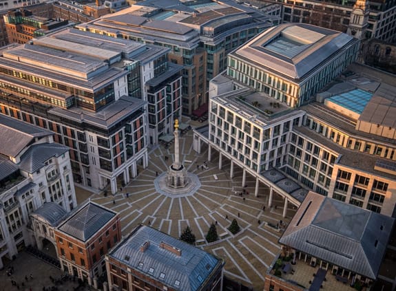 Looking down over Paternoster Square, where the Alternative Investment Market is based
