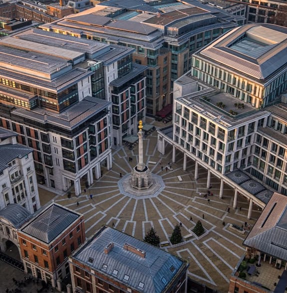 Paternoster Square from above, showing the London Stock Exchange