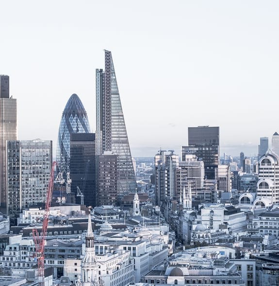 A view of the London skyline across Investec, Bank of England, the Gherkin and Cheesegrater buildings