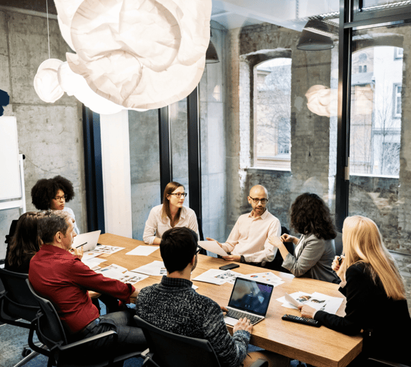 A team having a business meeting in a modern office