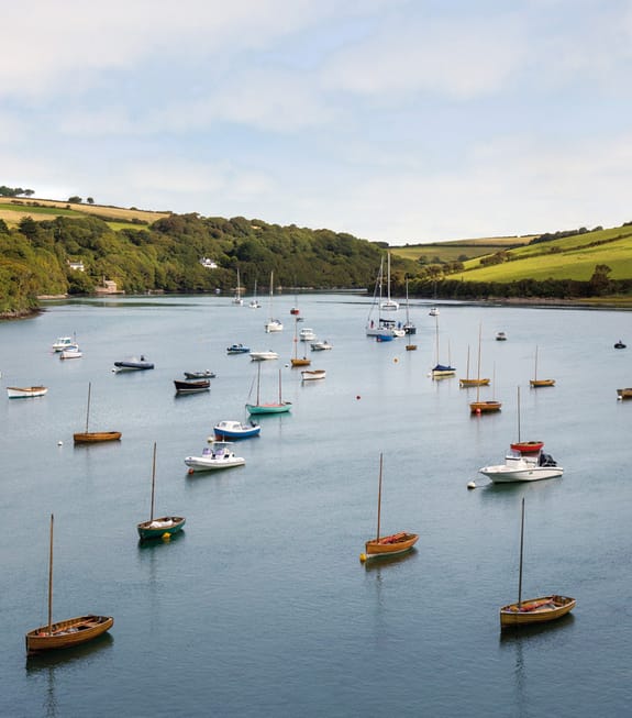 Boats moored in a countryside bay