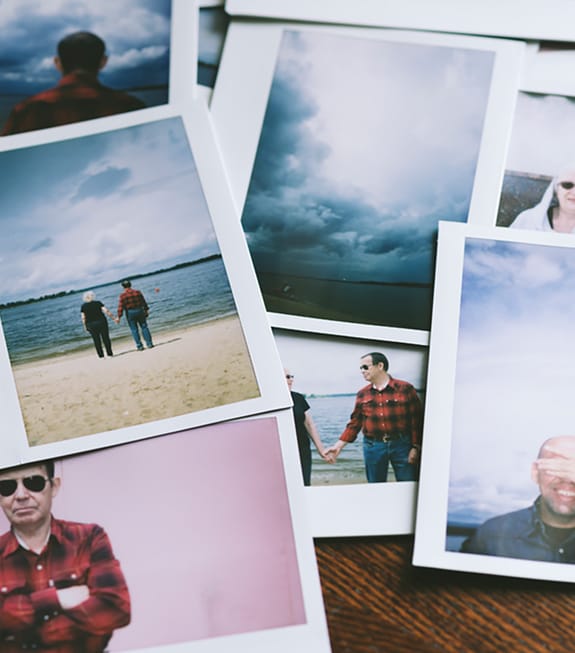 Colourful collage of family polaroids