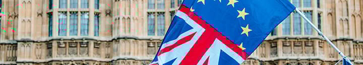 UK and EU flag outside parliament