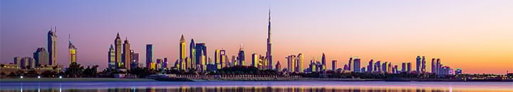 Dubai skyline at sunset