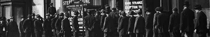Unemployed Americans line up for food at soup kitchens during the 1930s