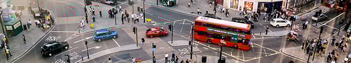 London bus moves through Picadilly Circus