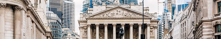 The bank of England building and financial district in background
