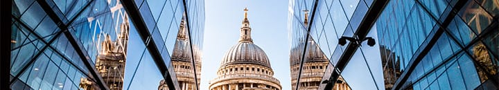 St. Pauls reflecting in glass office buildings