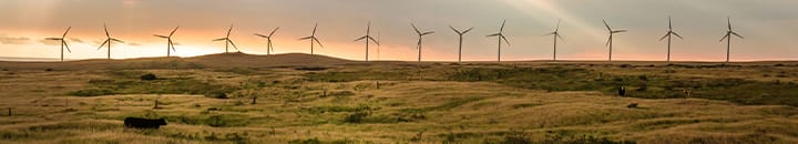 Solar wind farm in countryside field